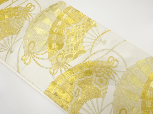 JAPANESE KIMONO / ANTIQUE FUKURO OBI / WOVEN FAN & KUMIHIMO CORD PATTERN